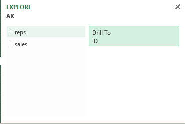 This figure shows that Quick Explore suggests drilling down on the IDs of salespeople associated with sales in Alaska.