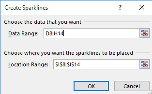 This figure shows the settings needed to create line sparklines.