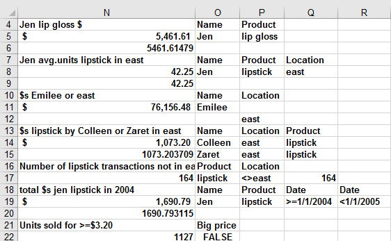 This figure shows examples of calculations using database statistical functions.