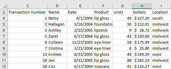 This figure shows a list of salespeople created via Remove Duplicates.