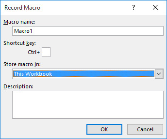 This figure shows the Record Macro dialog box.