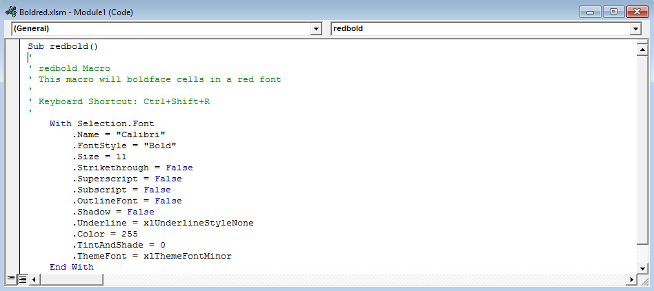 This figure shows the recorded macro code.