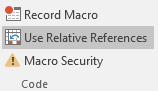 This figure shows Use Relative References options turned on.