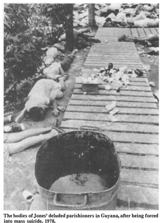 The bodies of Jones’ deluded parishioners in Guyana, after being forced into mass suicide, 1978.