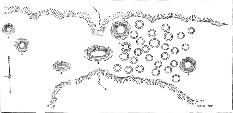 Fig. 16.—Group of mounds and hut-rings, Brown County, Illinois.