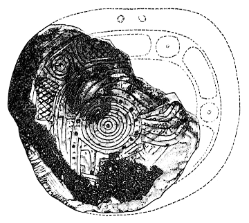 Fig. 27.—Engraved shell gorget from mound, Caldwell County, North Carolina.