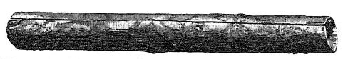 Fig. 28.—Cylindrical copper bead from mound, Caldwell County, North Carolina.