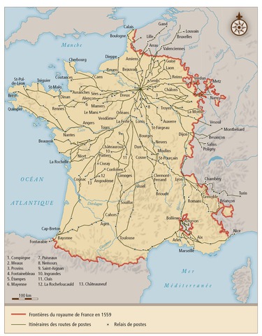 Les routes de postes en 1553