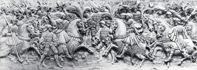 Rencontre du camp du Drap d’or : bas-relief de l’hôtel de Bourgtheroulde (Rouen).