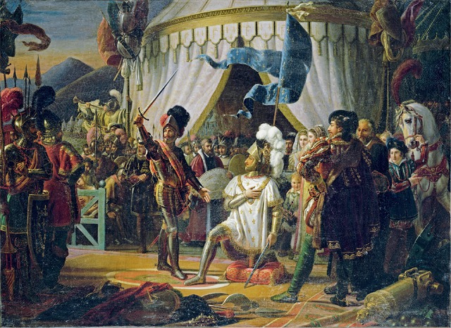 François Ier armé chevalier par Bayard après la bataille de Marignan (tableau de Louis Ducis, 1817).