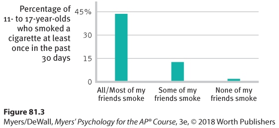 A vertical bar graph represents the impact of peer influence on teens smoking.