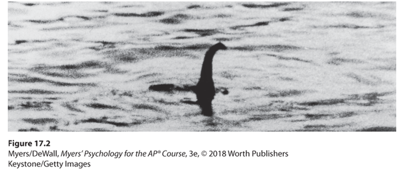 Black and white photograph of Loch Ness. There is an ambiguous object in the middle of the lake.