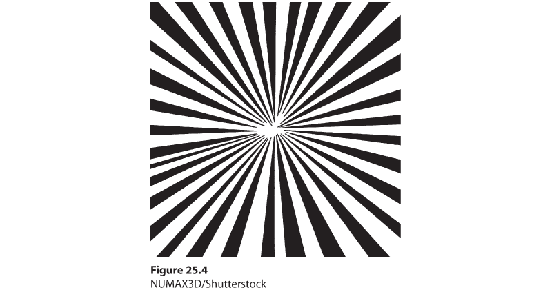 Image producing the effect of seeing a bright light in the center of the field of vision, thus creating a tunnel-like perspective.