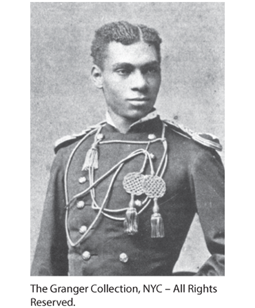 This image is a photograph of Henry Flipper, wearing his military uniform from West Point.