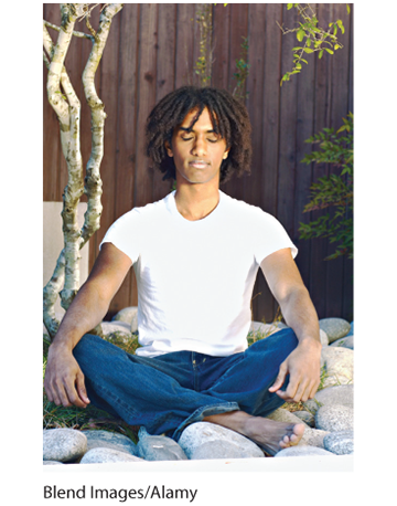 A photo shows a meditating man.