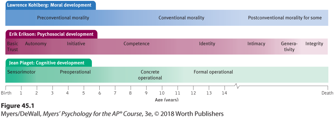 Diagram comparing three stage theories (Kohlberg’s, Erikson’s, and Piaget’s).