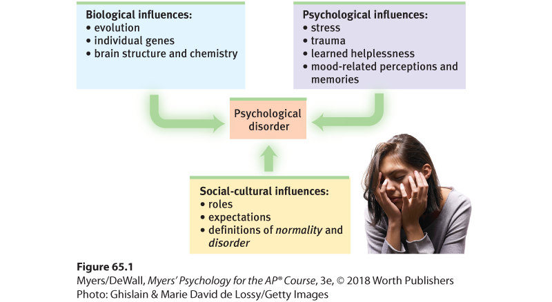 This diagram illustrates influences that impact psychological disorders.