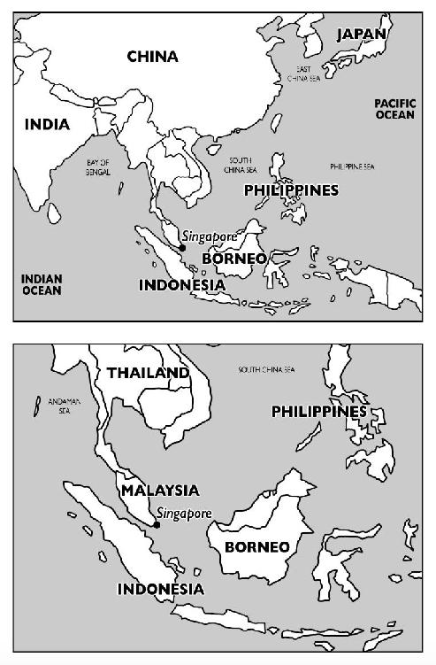 Phillipines, Borneo, Indonesia Map