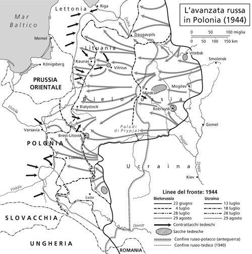 Cartina - L'avanzata russa in Polonia (1944)