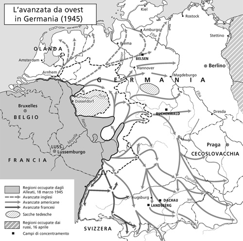 Cartina - L'avanzata da ovest in Germania (1945)