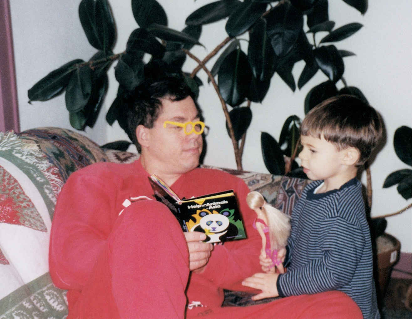 Wayne acting silly with two-year-old Wyatt at the farmhouse in Northville, 2000.