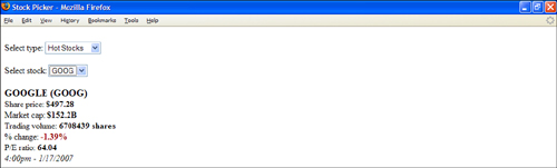 The Picker application begins by initially selecting the first stock type as well as the first stock in the stock list.