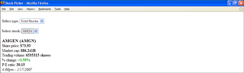 When you select a different stock, the stock list isn’t reloaded, but new stock information is displayed on the page.