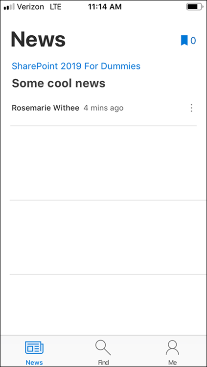 Screenshot of the SharePoint page displaying news and activity from sites that appear on the SharePoint Mobile app.