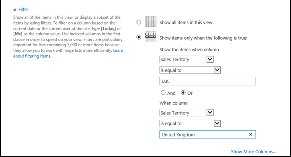 Screenshot displaying the Filter page to select the column to filter the view and make all the data consistent.