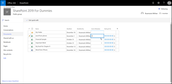 Screenshot of the SharePoint site depicting an app displaying data in Quick Edit in an easily editable form.