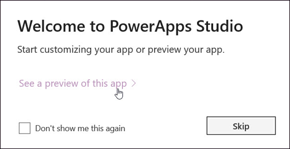 Screenshot of the preview of a PowerApp when it is created from a SharePoint list to start customizing the app.