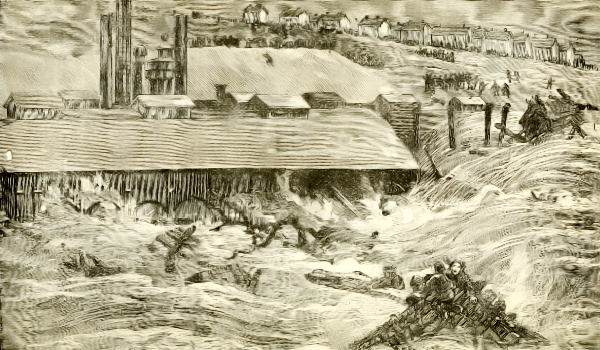 THE FLOOD STRIKES THE CAMBRIA IRON WORKS.