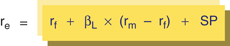 The figure shows a formula for calculating the Size Premium.
r subscript e equals to r subscript f plus beta subscript L times left parenthesis r subscript m minus r subscript f right parenthesis plus SP.
Where: SP equals to size premium.
