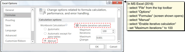 The figure shows a screenshot illustrating the iteration function in Microsoft Excel. 