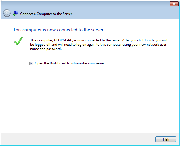 The computer is now connected to your SBS 2011 Essentials server.