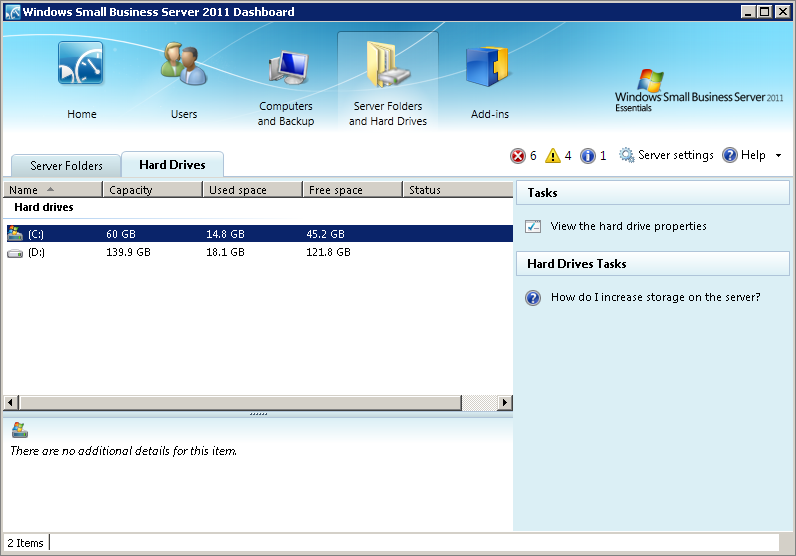 The Dashboard view of disks after the initial installation.