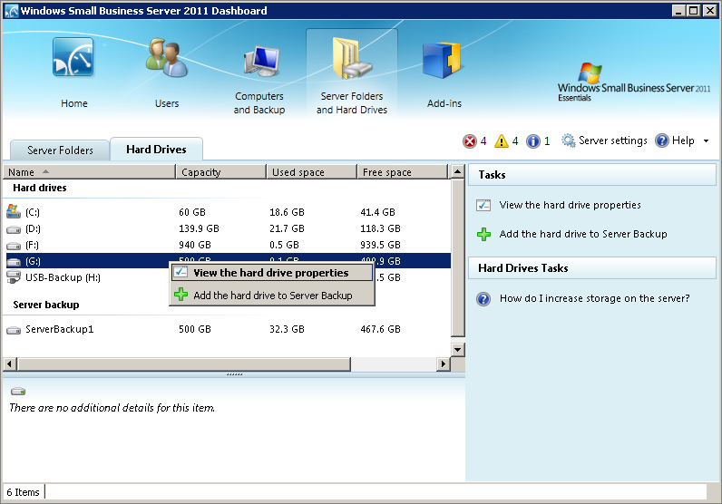 Viewing the properties of a new hard drive.