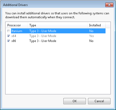 Installing additional printer drivers.