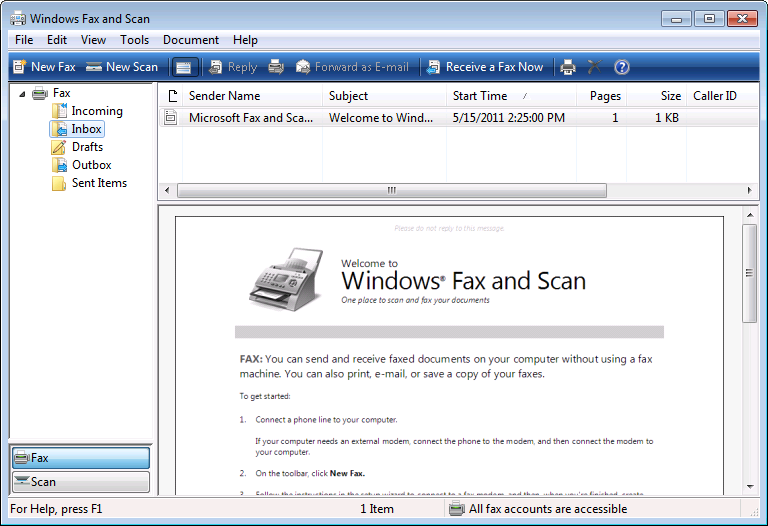 The Windows Fax and Scan application.