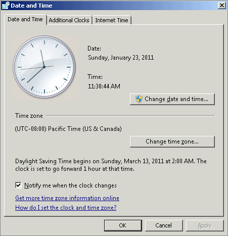 The Date And Time dialog box.