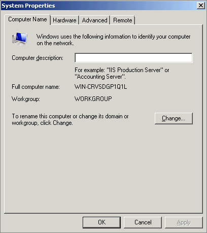 The System Properties dialog box.