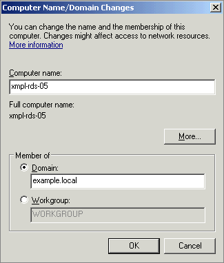 The Computer Name/Domain Changes dialog box.