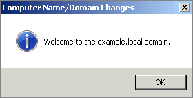 The Welcome message lets you know that you’re now joined to the domain.