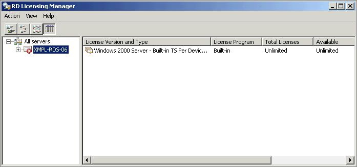 The RD Licensing Manager console.