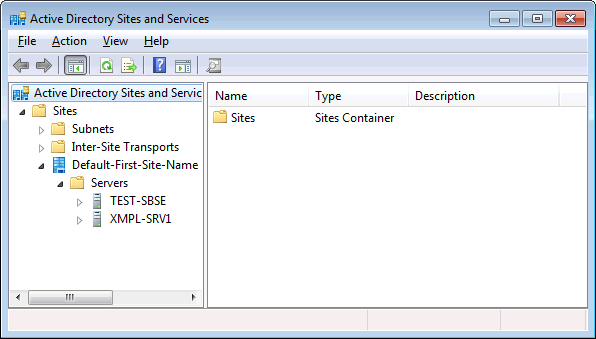 The Active Directory Sites And Services console.