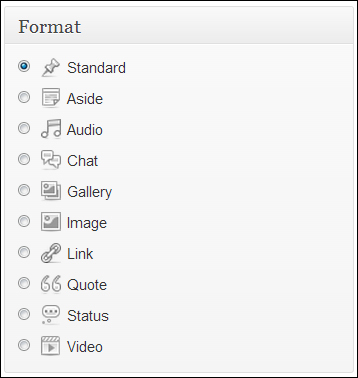 Custom post format settings