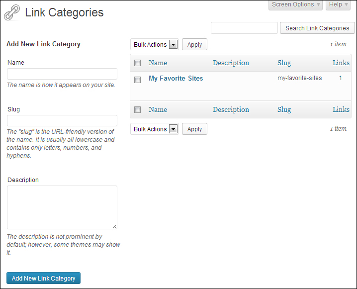 Managing links and categories