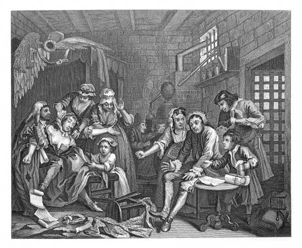 THE RAKE'S PROGRESS. PLATE 7. PRISON SCENE.