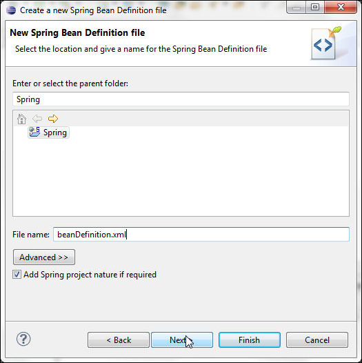 Creating a bean definition file