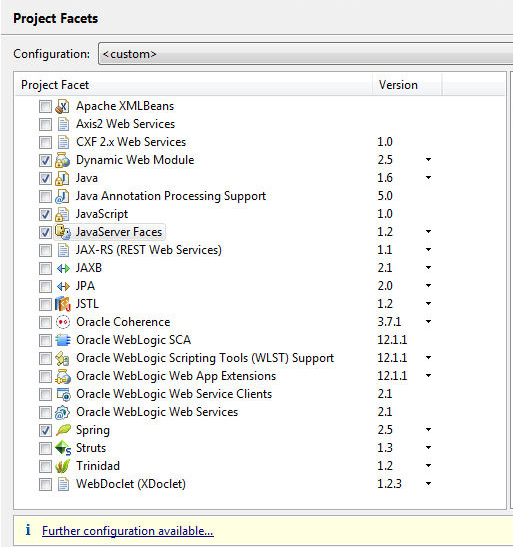 Creating a Spring and JSF faceted web project